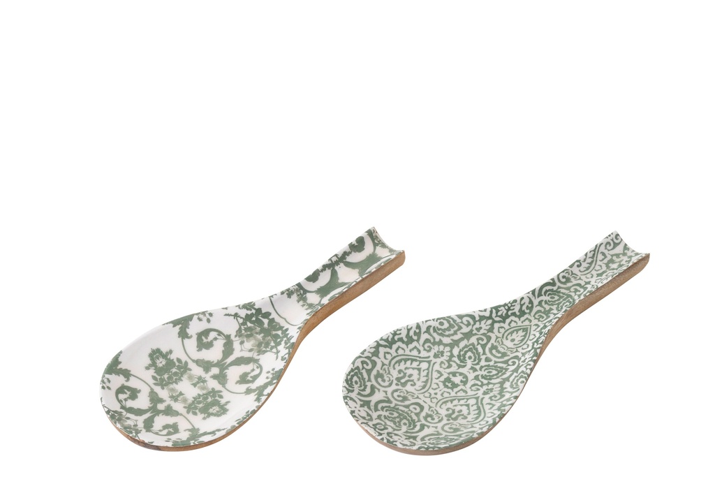 Spoon Rest Mango Wood Green/White