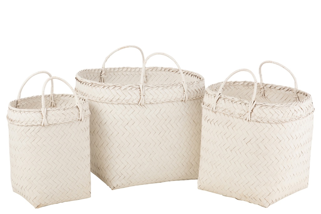 Set Of 3 Baskets Square Rattan
