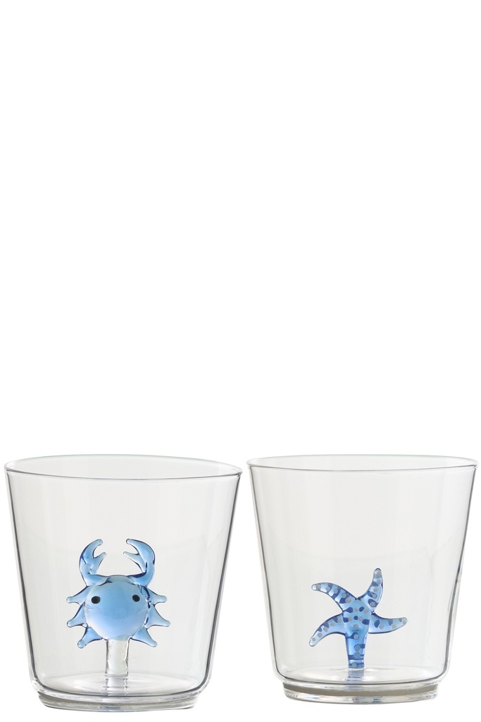 Drinking Glass Starfish/Crab Glass Blue/Transparent