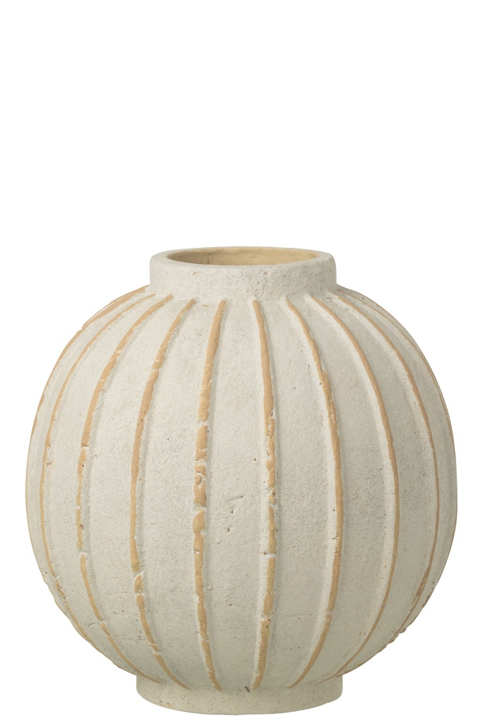 Vase Ball Striped Terracotta Off-White/Beige