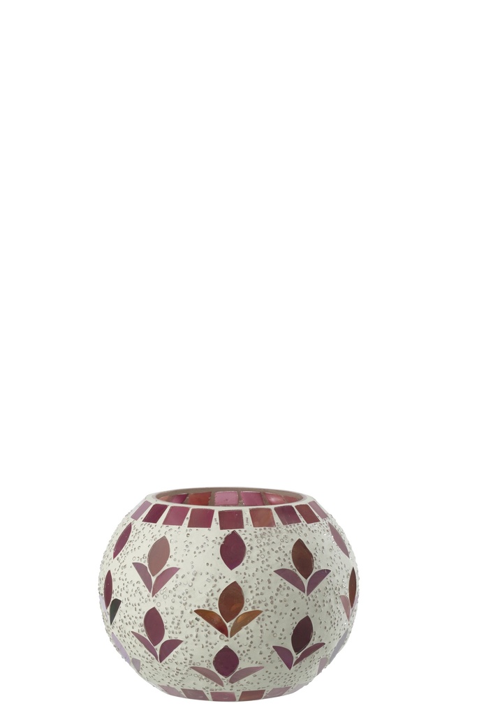 Candle Holder Glass Off-White/Fuchsia Medium