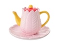 Teapot Plate Flower Porcelain Dark