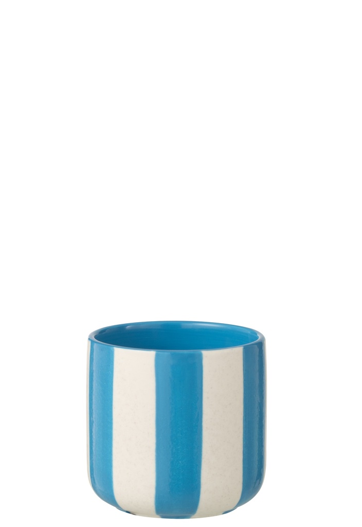 Flowerpot Striped Ceramic Blue/White Small