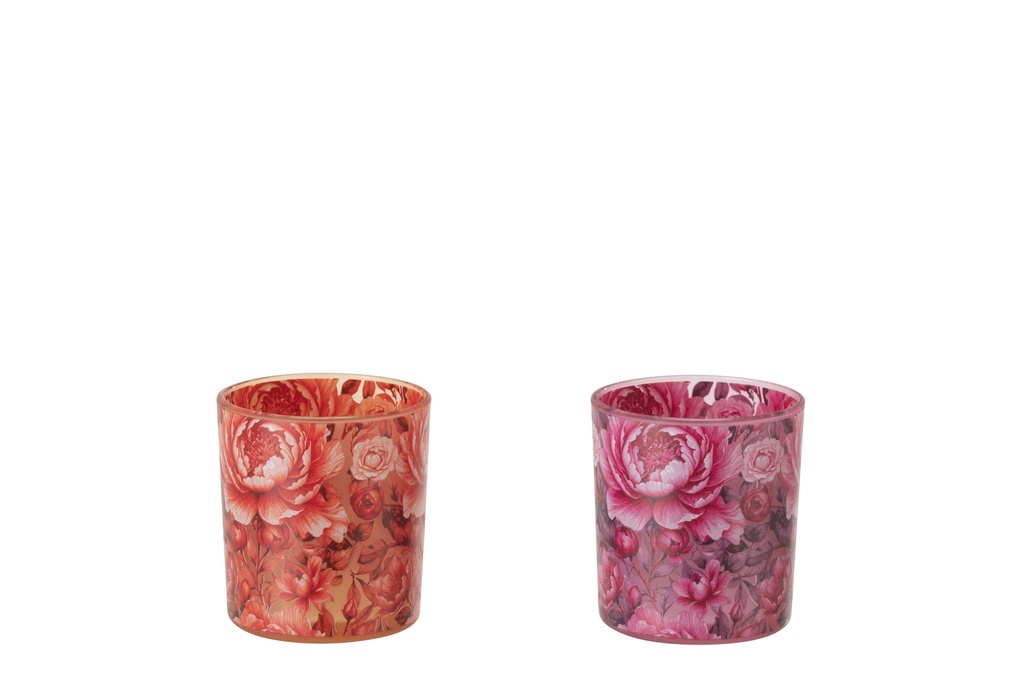 Tealight Holder Flowers Glass Orange/Pink