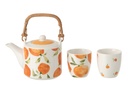 Teapot + Cups Orange Ceramic