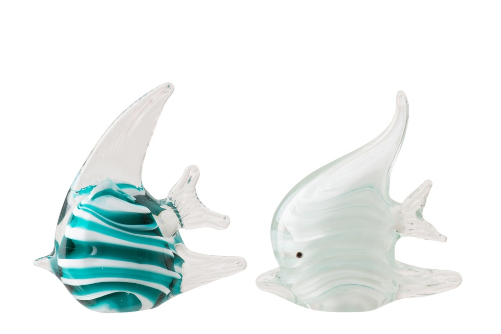 Paperweight Fish Striped Glass Turquoise/White