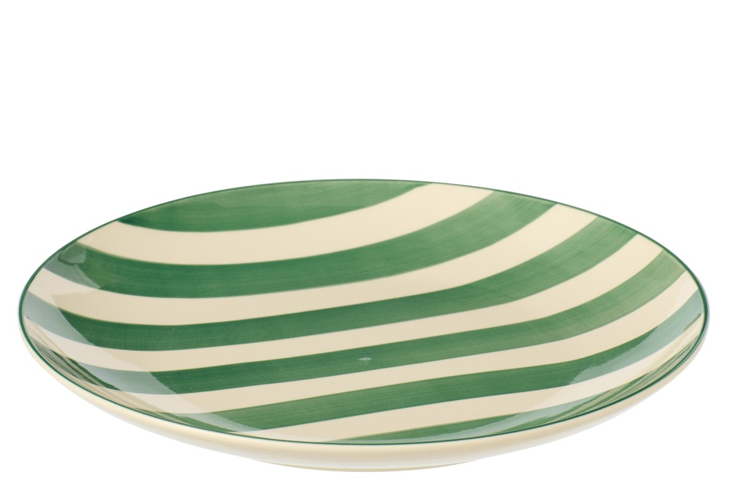 Plate Striped Stoneware Green/White