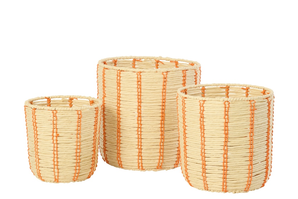 Set Of 3 Basket Round Striped