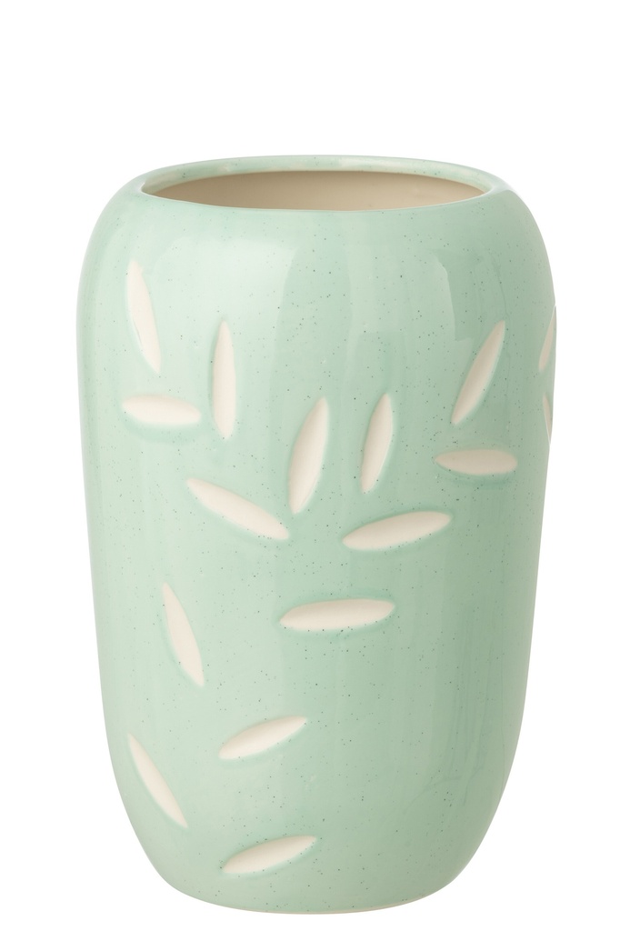 Vase Leaves Porcelain Light Blue