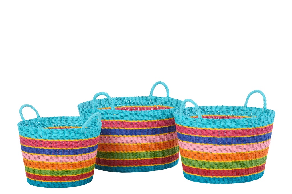 Set Of 3 Basket Striped Paper