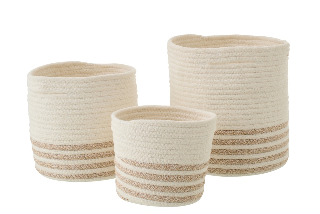 Set Of 3 Basket Striped Polyester