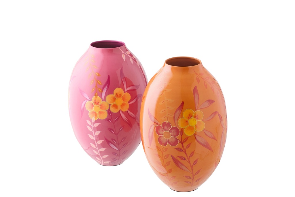 Vase Flowers Metal Pink/Orange Large