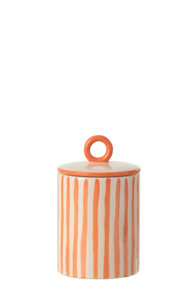 Jar Decorative Striped Ceramic Off-White/Orange