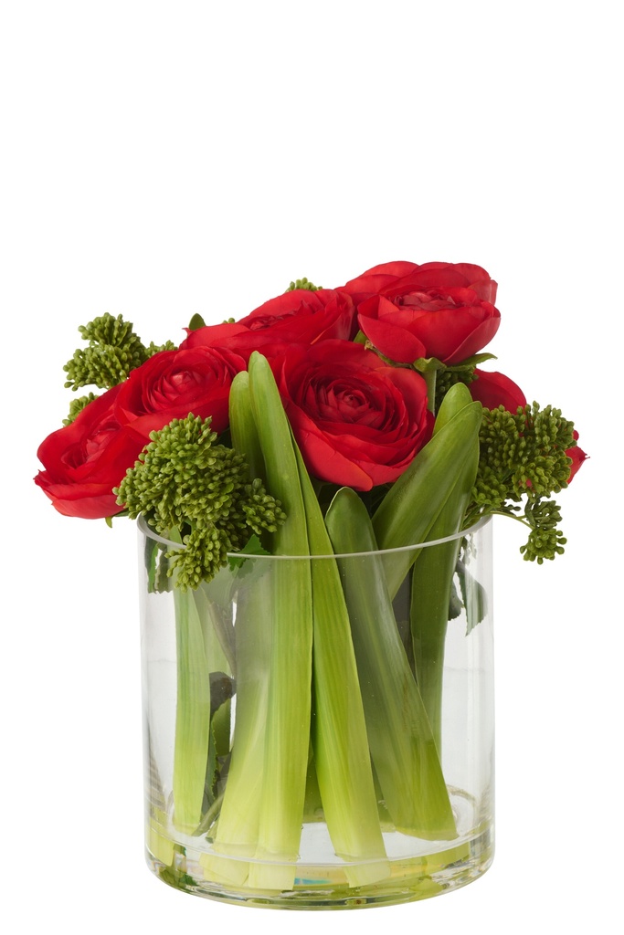 Ranunculus In Vase Fabric Red/Transparent