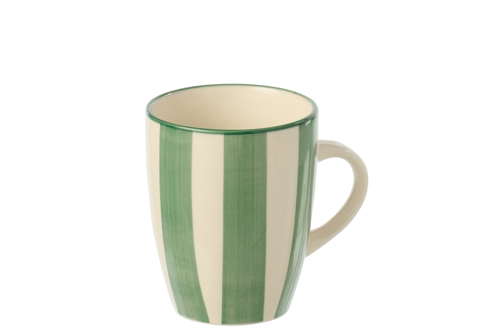 Mug Striped Stoneware Green/White