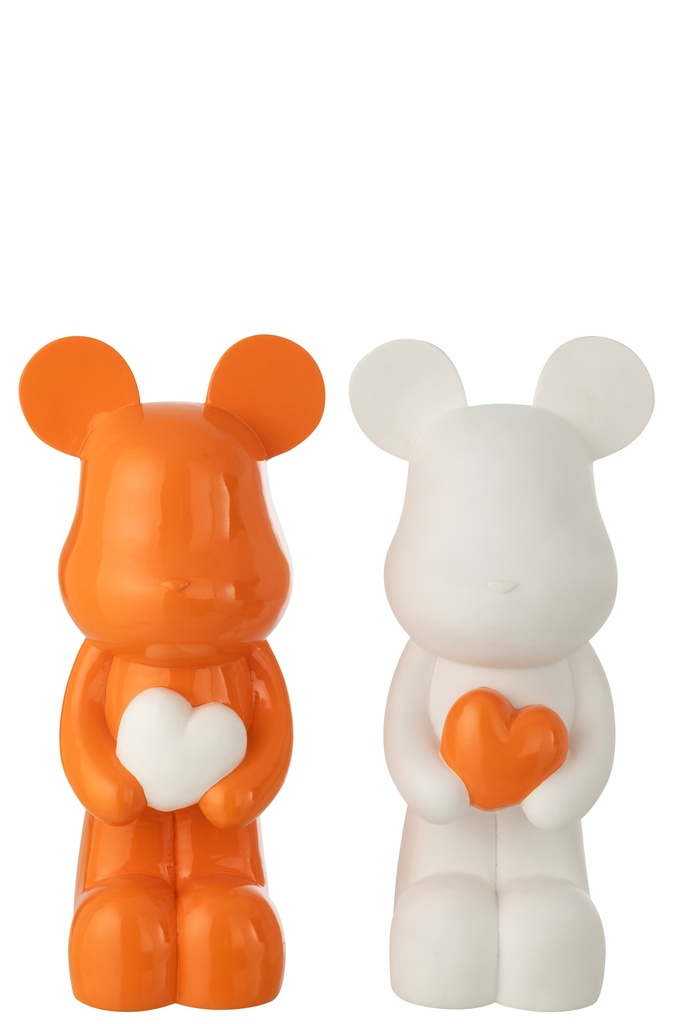 Bear Heart Polyresin White/Dark Orange