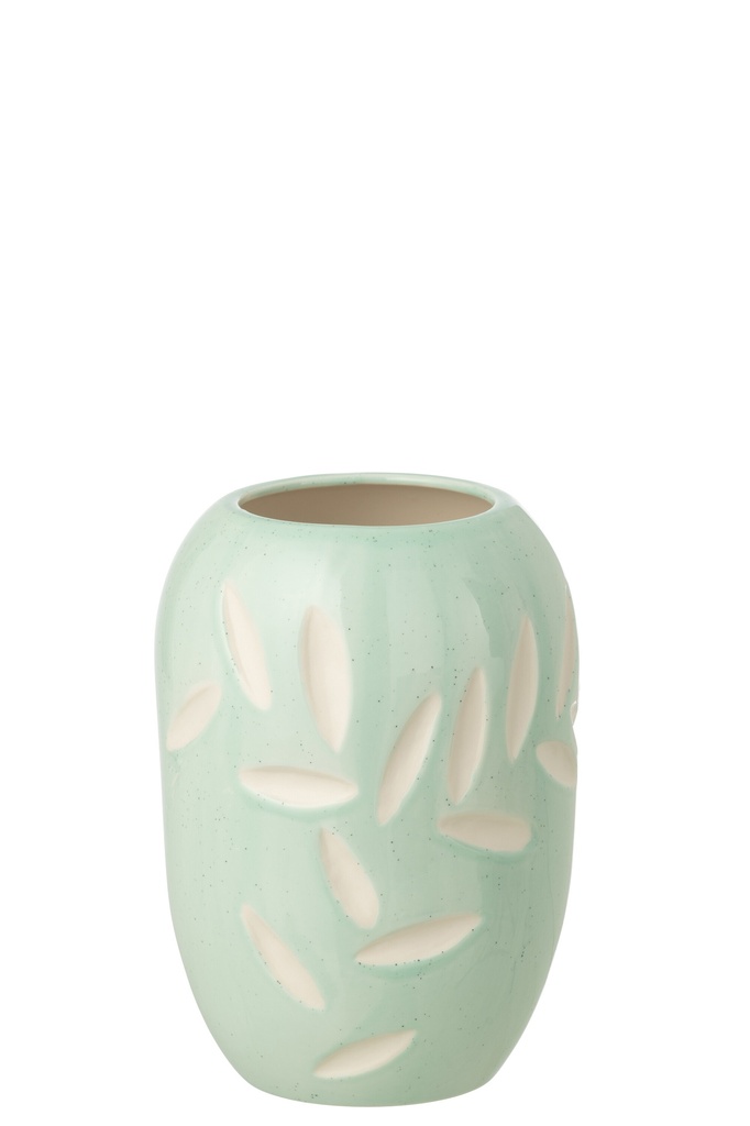 Vase Leaves Porcelain Light Blue