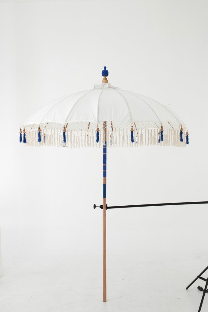 Parasol Flavie Wood/Cotton Ecru/Blue