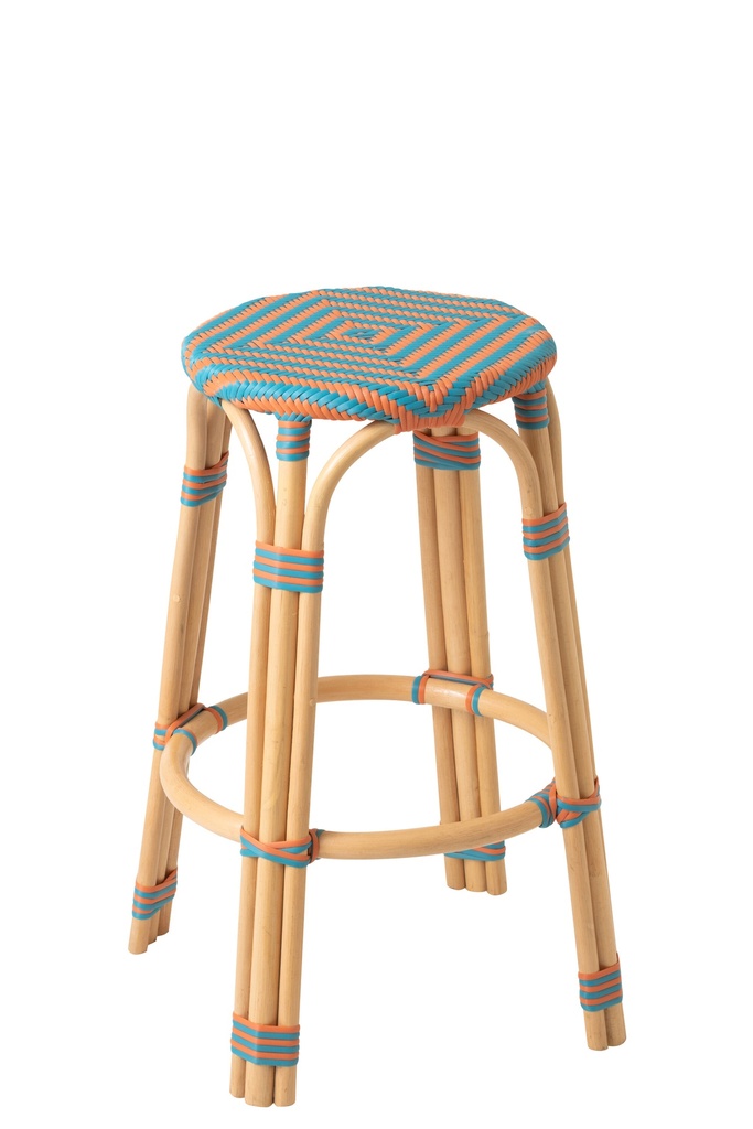 Stool Geo Rattan Orange/Turquoise