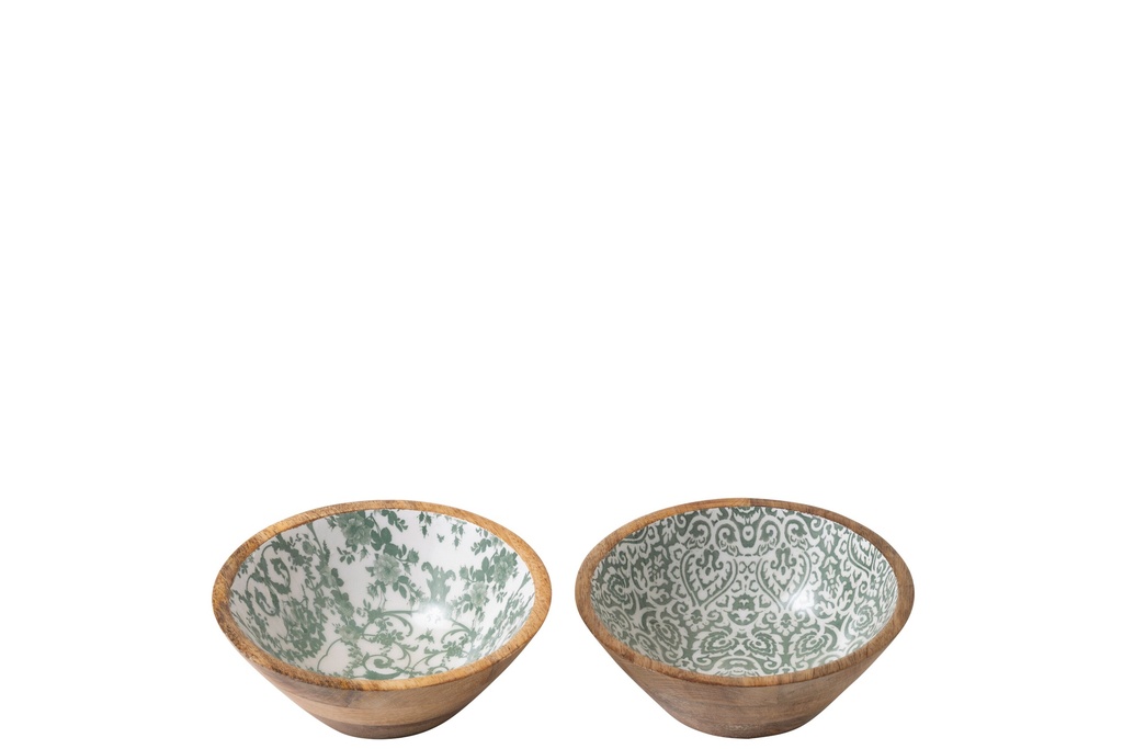 Bowl Mango Wood Green/White Small