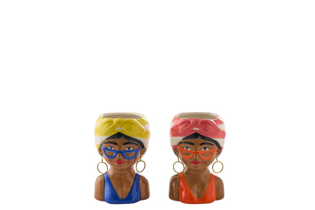 Flowerpot Lady Striped Ceramic Multicolored