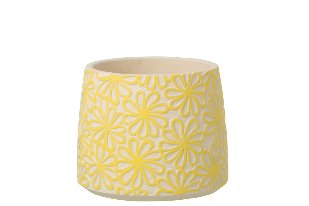 Flowerpot Round Flowers Cement Yellow