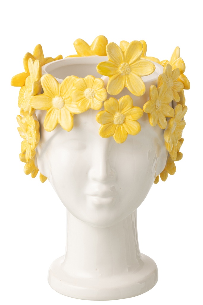 Flowerpot Lady Flowers Ceramic White/Yellow
