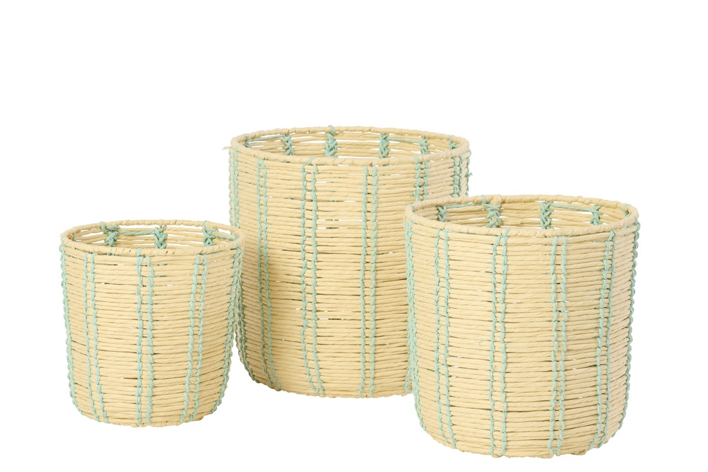 Set Of 3 Basket Round Striped