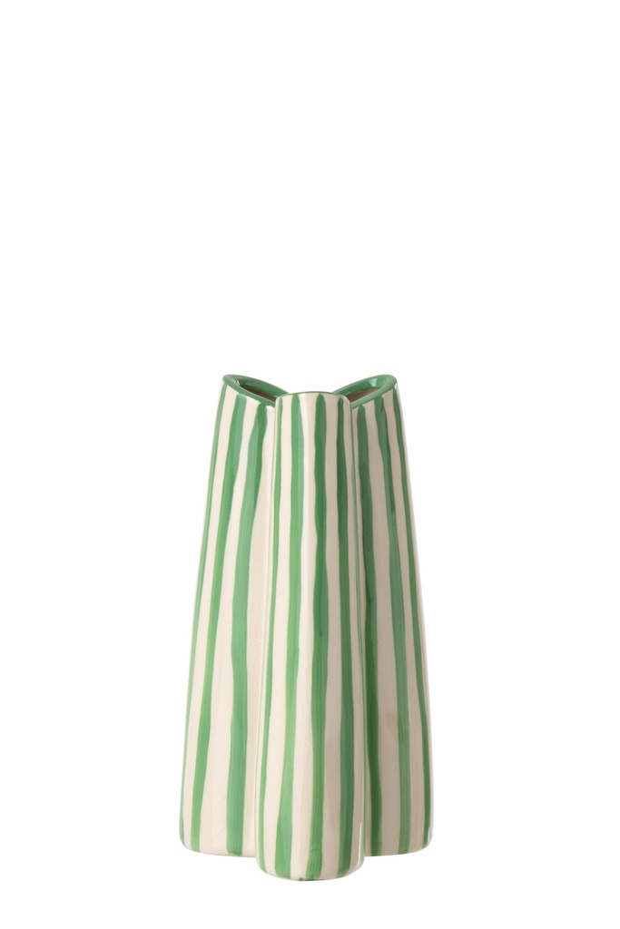 Vase Striped Ceramic Off-White/Green Small