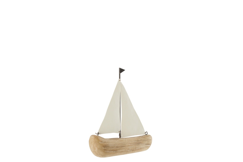 Sailboat Paulownia Wood Natural/White Small
