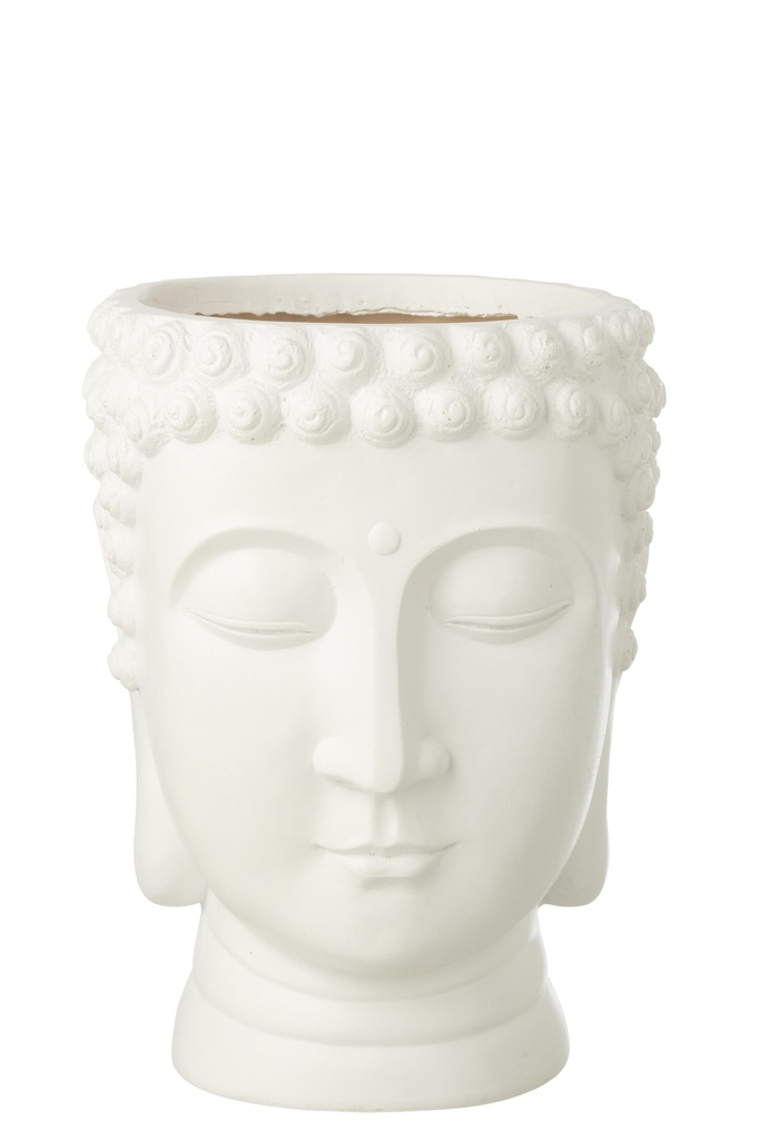 Flowerpot Buddha Polyresin White Large