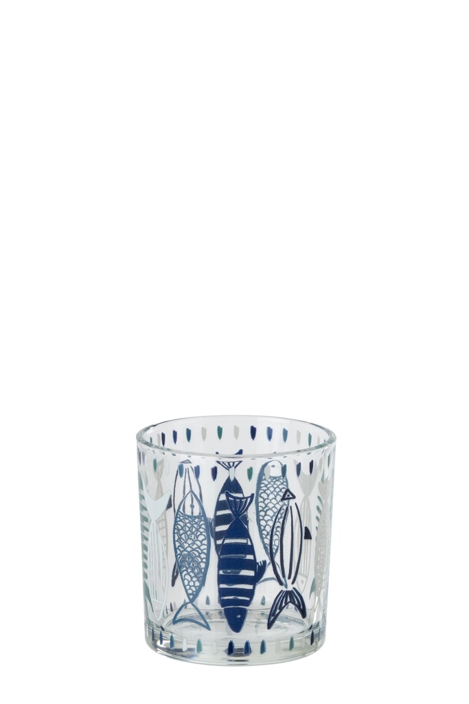 Tealight Holder Fish Glass White/Blue