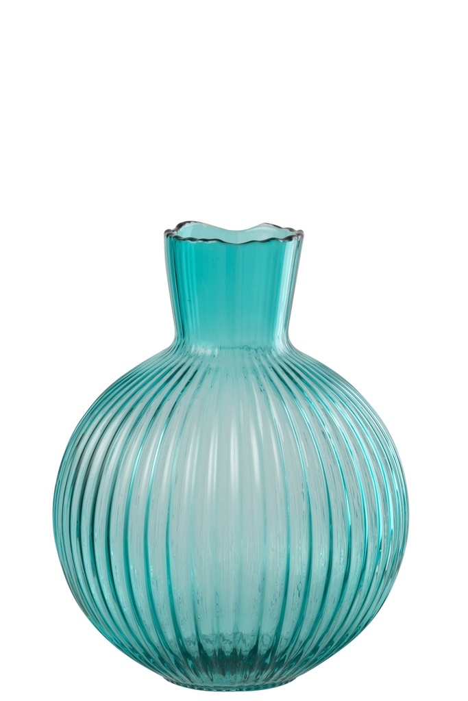 Vase Ball Ribbed Glass Turquoise