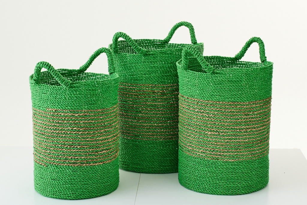 Set Of 3 Basket Striped Raffia
