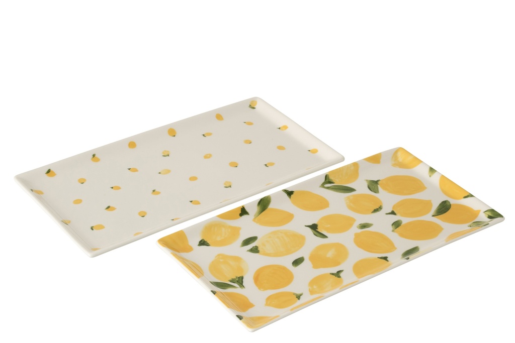 Tray Lemon Rectangle Ceramic White/Yellow