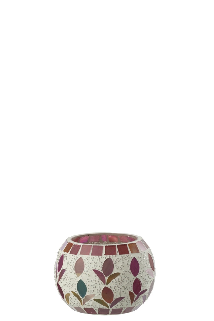 Candle Holder Glass Off-White/Fuchsia Small