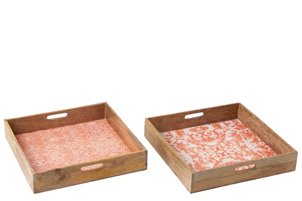 Tray Square Mango Wood Orange/White