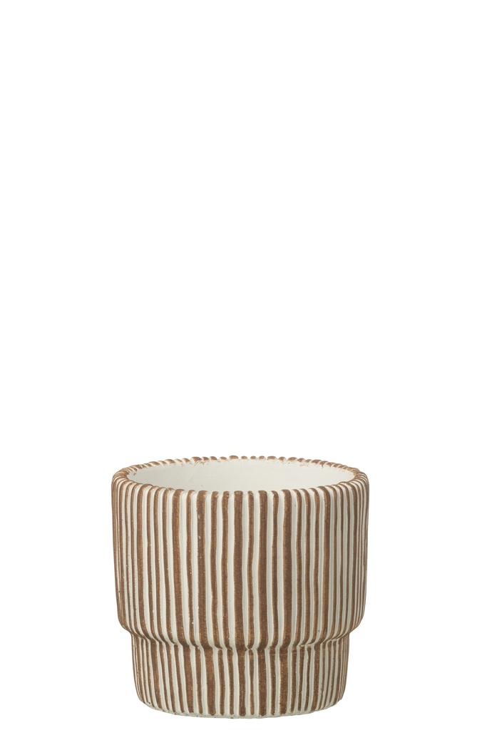 Flowerpot Round Striped Cement White/Dark
