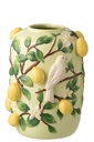 Vase Bird/Lemons Ceramic Green/Yellow Large