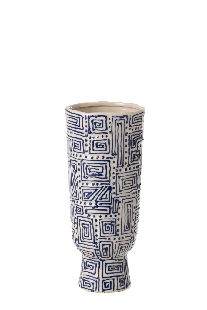 Vase Pattern Ceramic Off-White/Blue Small