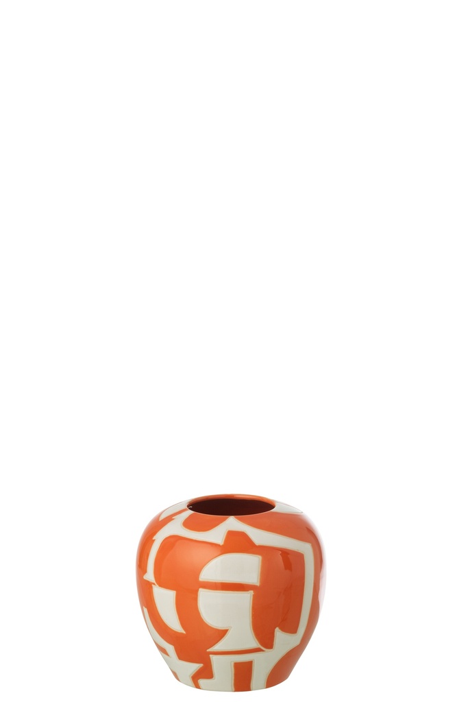 Vase Geometric Porcelain White/Orange Small