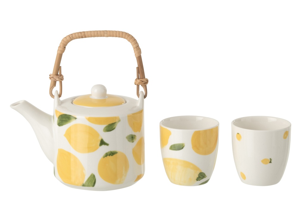 Teapot + Cups Lemon Ceramic