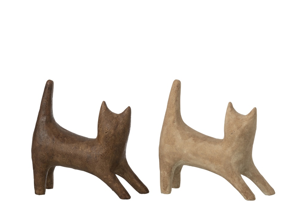 Cat Abstract Polyresin Beige/Dark Brown