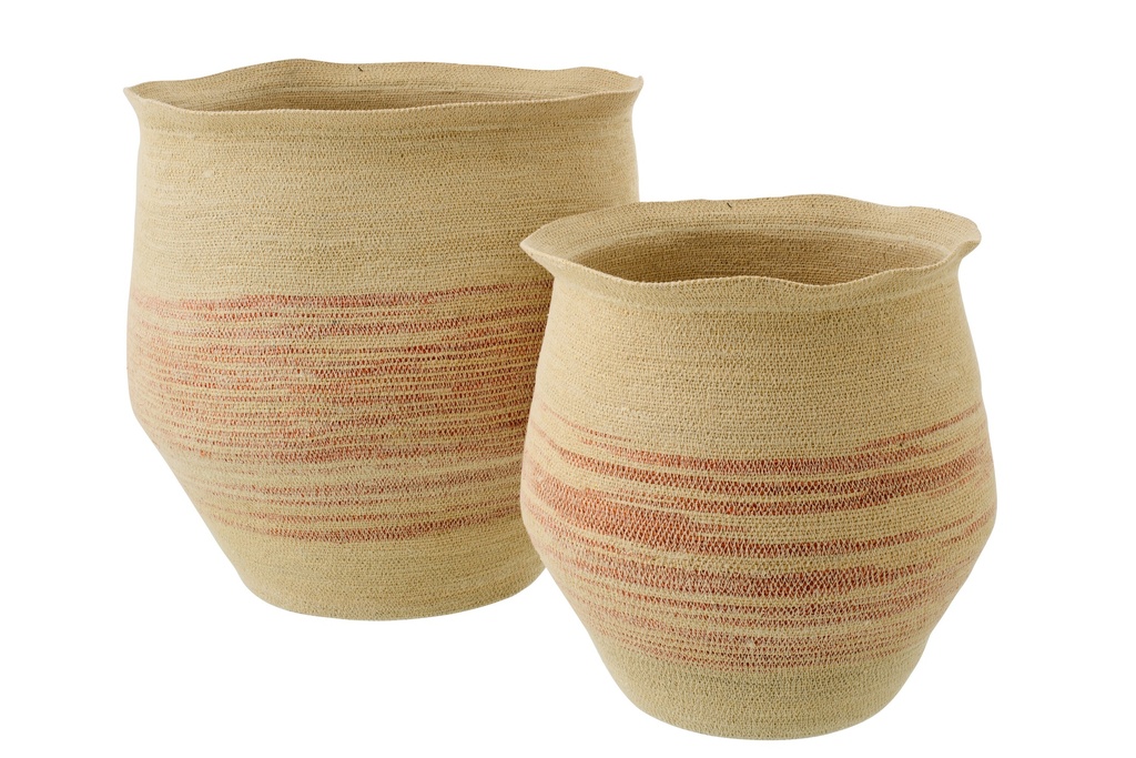 Set Of 2 Basket Striped Seagrass