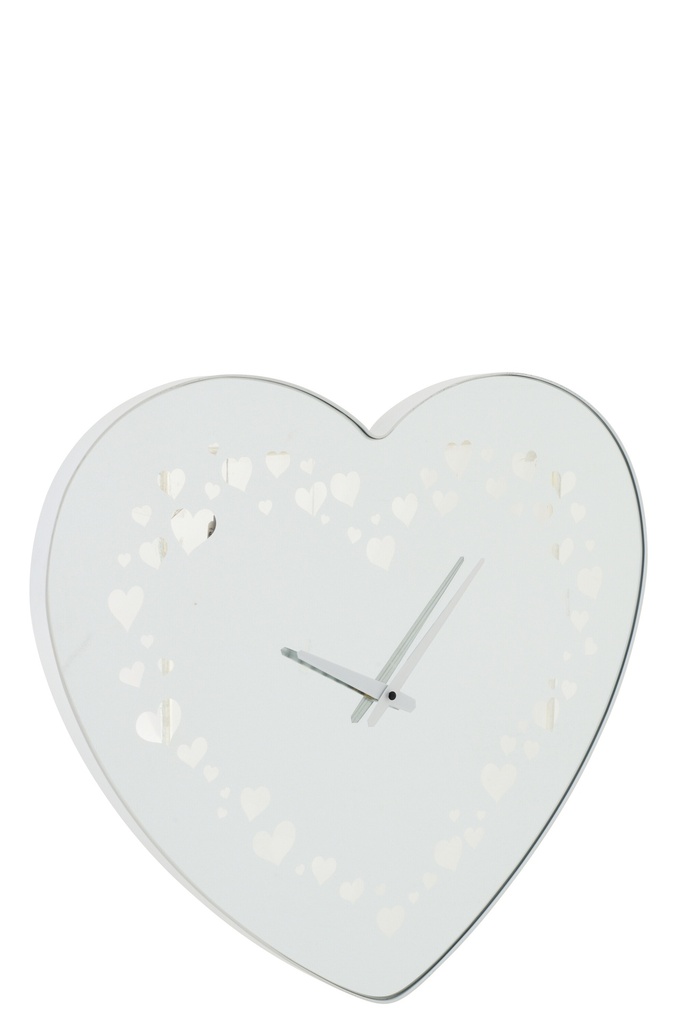 Wall Clock Heart Glass White
