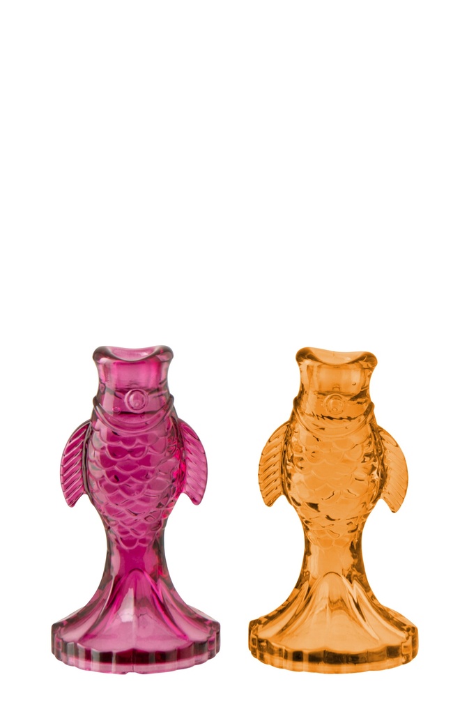 Candle Holder Fish Glass Pink/Orange