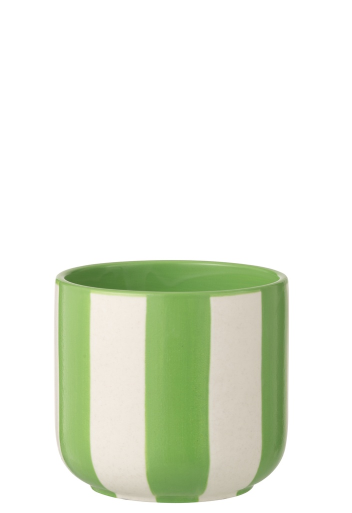 Flowerpot Striped Ceramic Green/White Large