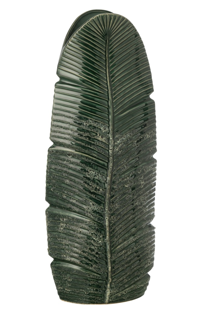 Vase Leaf Stoneware Dark Green