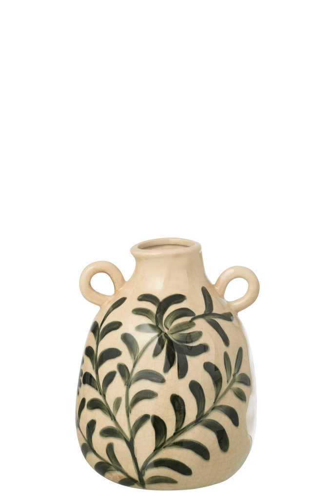 Vase Leaf Stoneware Dark Green/Off-White