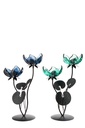 Tealight Holder Flower Iron Green/Blue